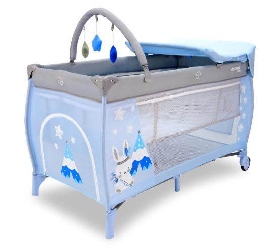 Billede af Asalvo Weekendseng Komplet med indsats, puslebord og åbning, Rabbit tippi/blå