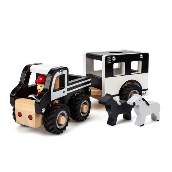 Poza cu Magni | Mașină cu remorcă pentru cai și animale, din lemn cu roți de cauciuc